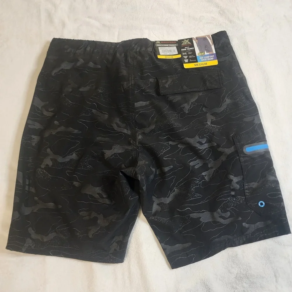ZeroXposur Mens Swim Trunks UPF 50+ Black Camo Board Shorts Medium, NWT